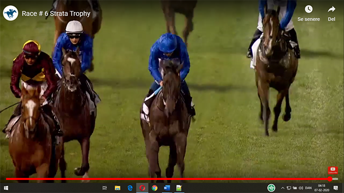 Red Cactus (USA), redet af Carlos Lopez, opnår en andenplads på Meydan Racecourse torsdag den 6. feb. 2020. Foto Screendump Red Cactus (USA), redet af Carlos Lopez, opnår en andenplads på Meydan Racecourse torsdag den 6. feb. 2020. Foto Screendump